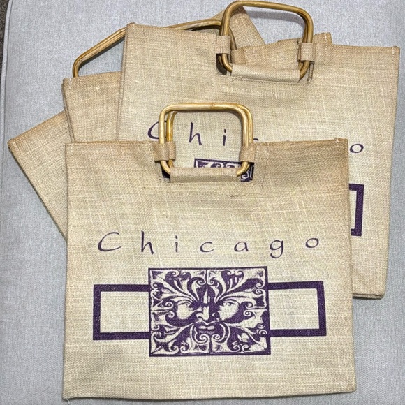 Vintage Handbags - Unused “Chicago” Merchandise Marr Bamboo Handle Totes-Woven Fiber-Discoloration